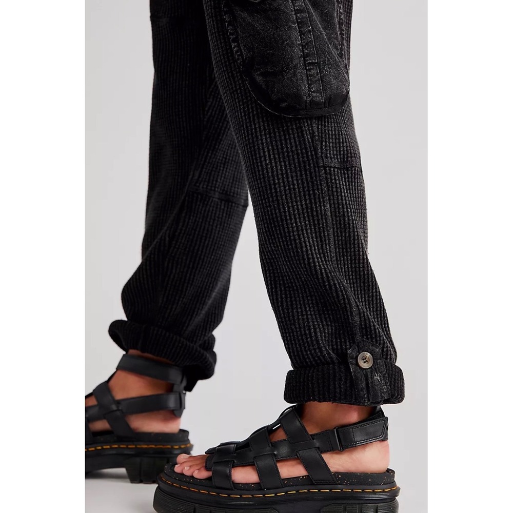 Free People FP One Waffle Knit Cargo Pants Washed Black Thermal Joggers XS Boho - Picture 3 of 9